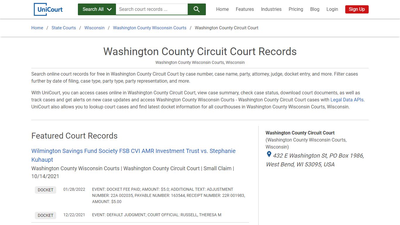 Washington County Circuit Court Records | Washington | UniCourt