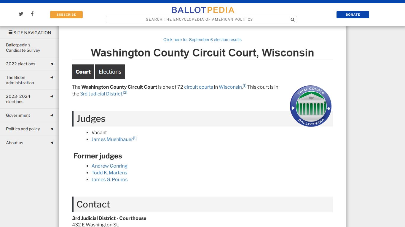 Washington County Circuit Court, Wisconsin - Ballotpedia